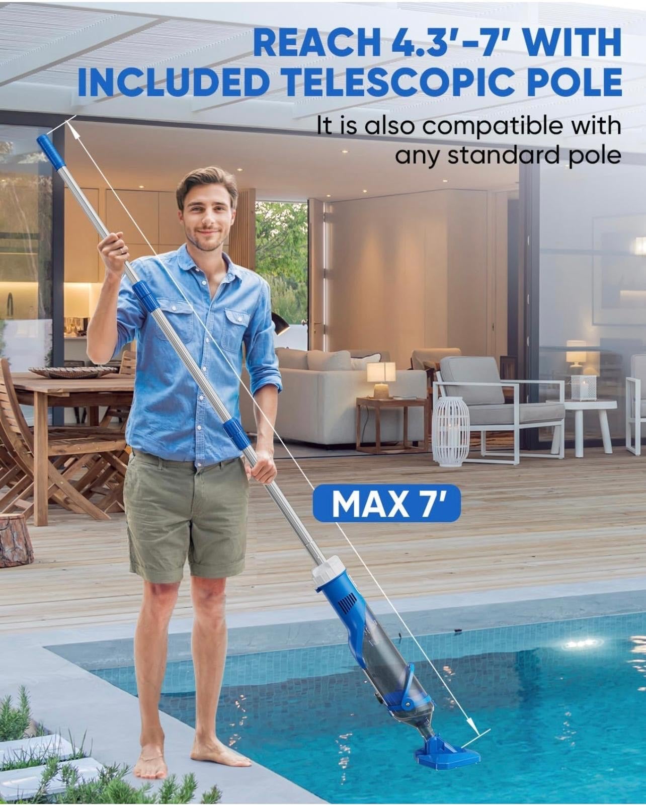 Aspiradora de piscina inalámbrica con poste telescópico